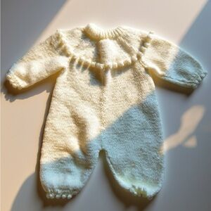 Cozy Hand Knit Cream Knit Baby One Piece
